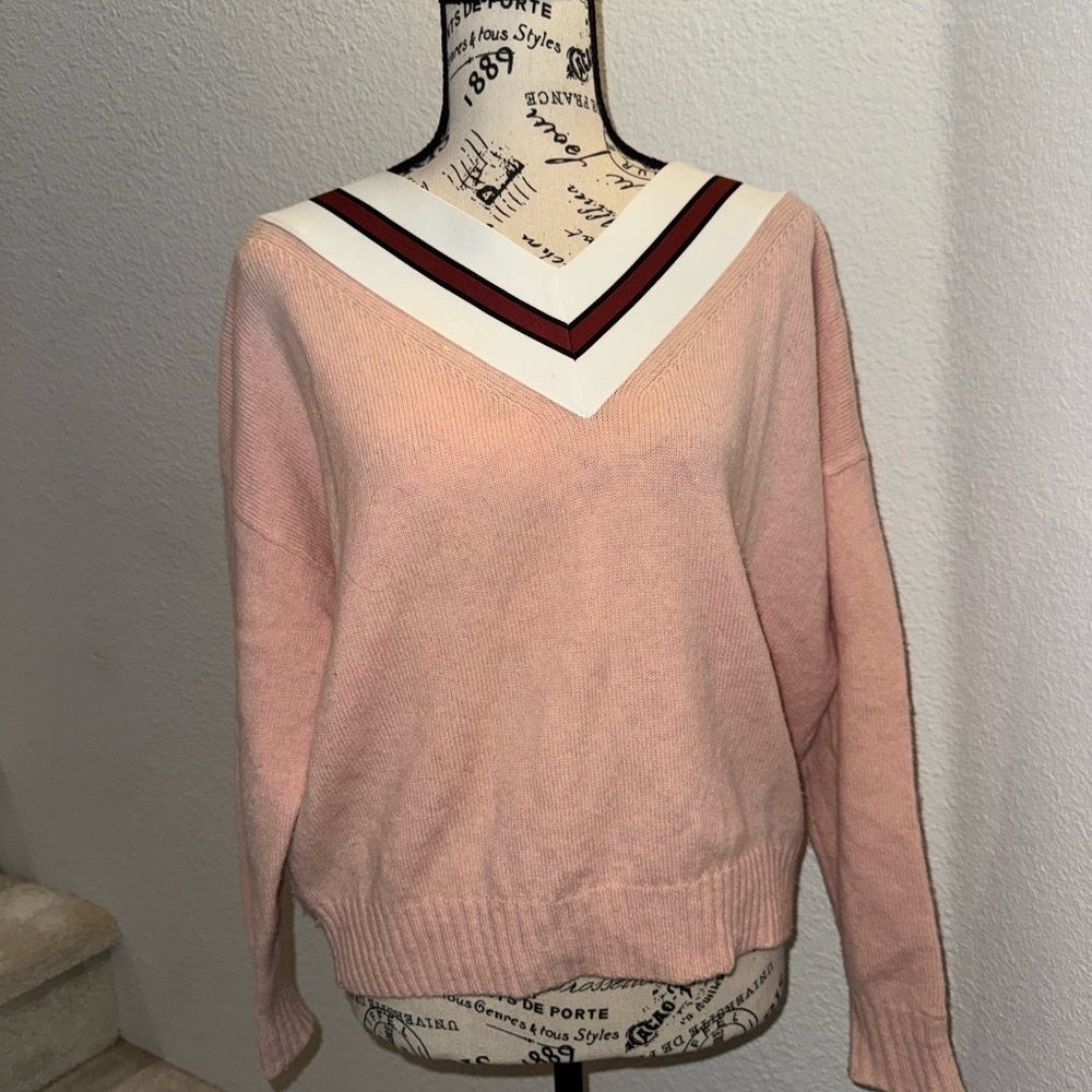 Pink Off The Shoulder V-Neck Sweater